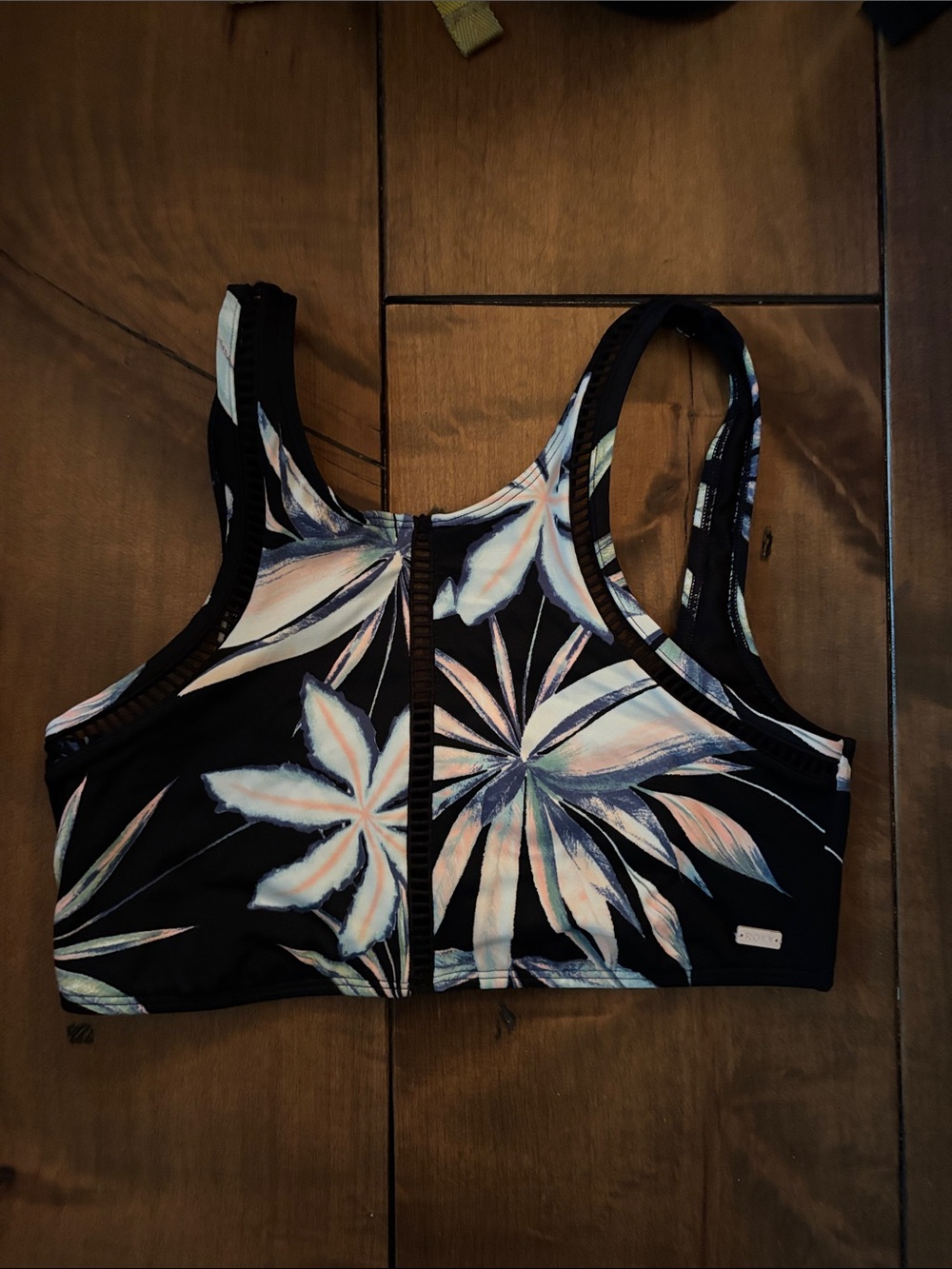 Roxy Black Bathing Suit with Pastel Floral Print